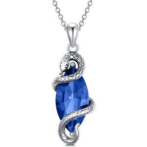 925 Sterling Silver Vintage Snake Pendant Necklace with 12 Months Birthstone Jew